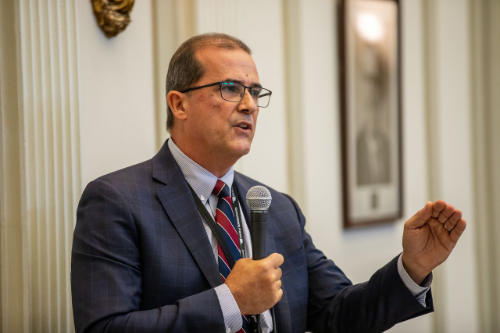 Tom Gann speaking to supporters